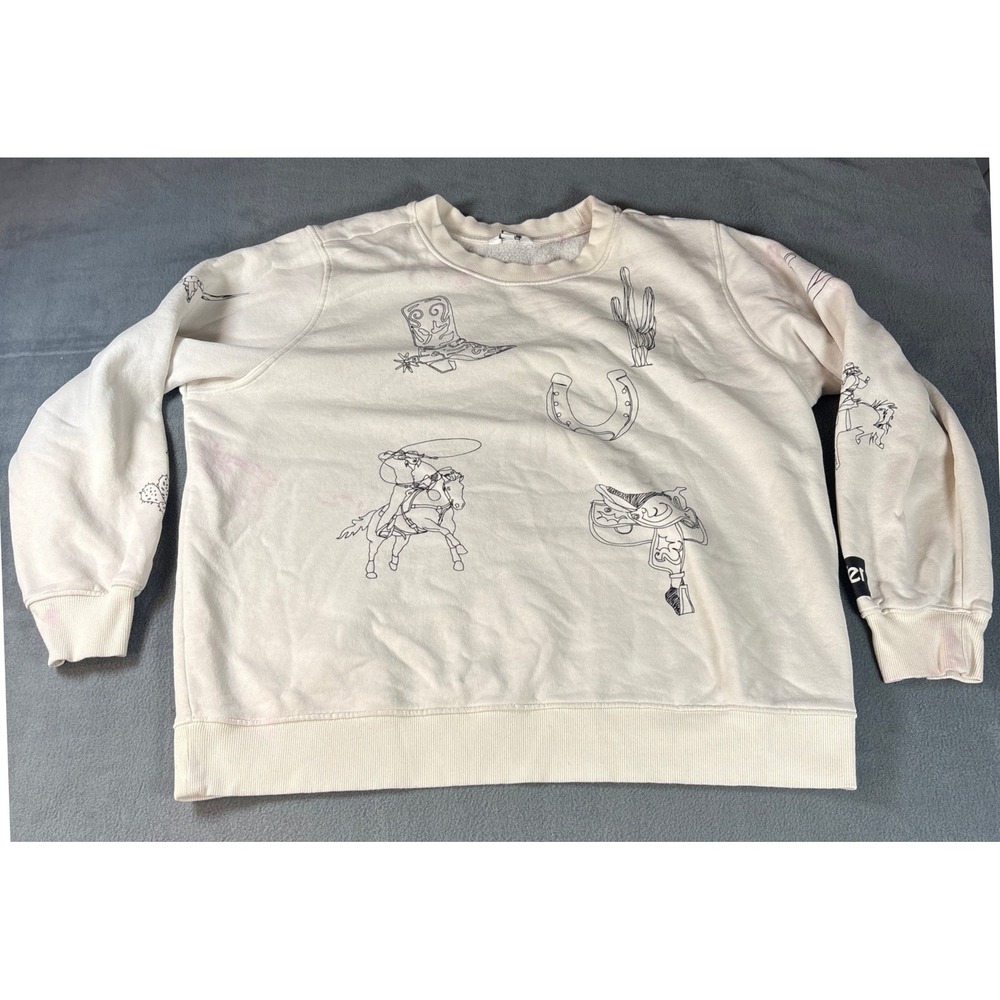 Wrangler Retro Mens Cream Western Print Fleece Sweatshirt XL 112344710